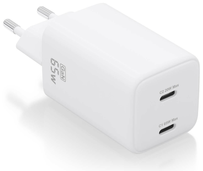 Aisens Cargador GaN 65W con 2 puertos USB-C, Blanco ASCH-65W2P039-W