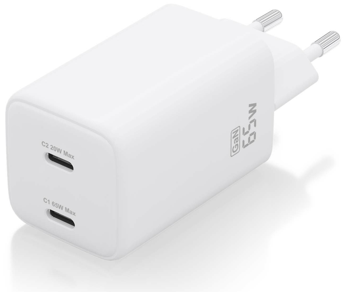 Aisens Cargador GaN 65W con 2 puertos USB-C, Blanco ASCH-65W2P039-W