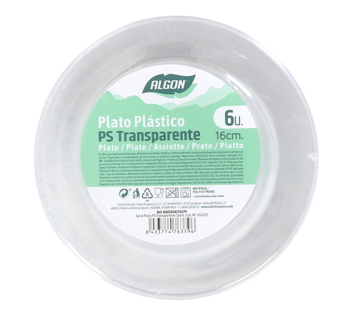 Algon Set-6 Plato Ps Transparente 16 cm (24 Unidades)