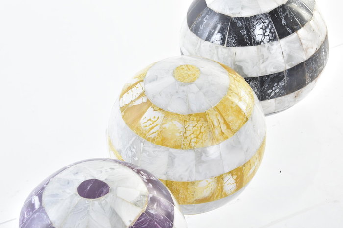 DKD Home Decor Bola Decoración Nacar Lila Amarillo Blanco Negro 6 Unidades 13 x 13 x 13 cm