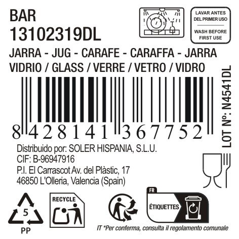 La Mediterranea Jarra de Vidrio Bar 1300cc (Pack de 6)