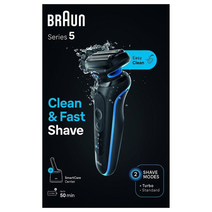 Braun Series 5 52-B7000cc Black/Blue, Afeitadora Eléctrica para Hombre con SmartCare Centre y Carga Rápida
