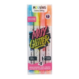 Marcador Fluor Mooving Glitter Estuche De 4