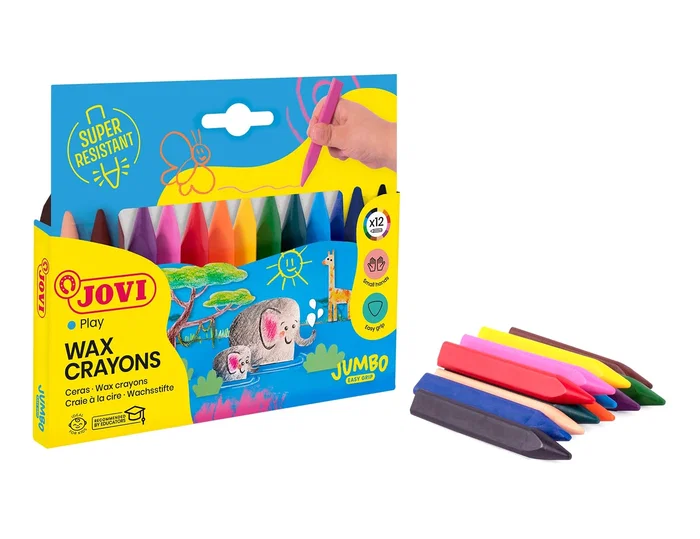 Jovi Jovicolor Triwax Lápices de Cera Triangulares, 12 Unidades Colores Surtidos