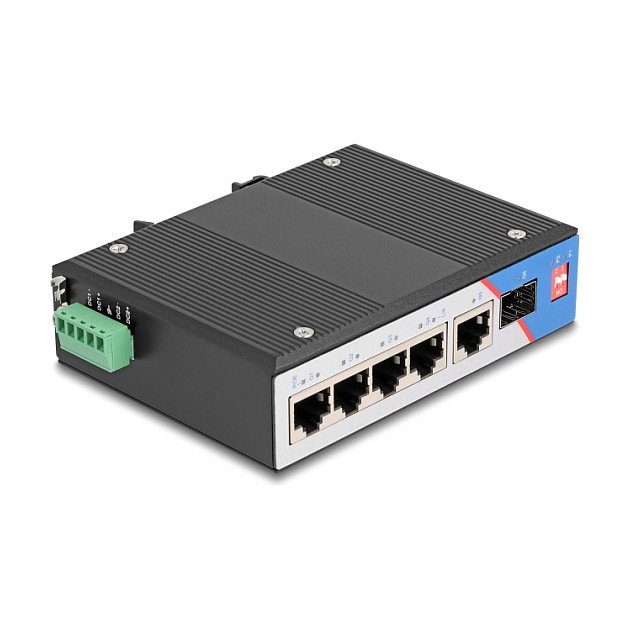 DeLOCK Switch Industrial Ethernet Gigabit 4 Puertos PoE+ 30W 1 Puertos RJ45 1 Ranura SFP 80164 para Carril DIN DeLOCK Switch Industrial Ethernet Gigabit 4 Puertos PoE+ 30W 1 Puertos RJ45 1 Ranura SFP 80164 para Carril DIN