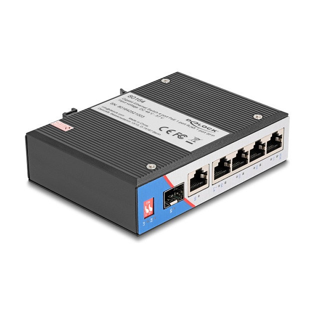 DeLOCK Switch Industrial Ethernet Gigabit 4 Puertos PoE+ 30W 1 Puertos RJ45 1 Ranura SFP 80164 para Carril DIN DeLOCK Switch Industrial Ethernet Gigabit 4 Puertos PoE+ 30W 1 Puertos RJ45 1 Ranura SFP 80164 para Carril DIN