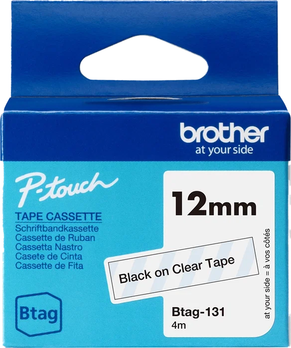 Brother Btag-131 Cinta de rotulación negro sobre transparente 12 mm x 4 m