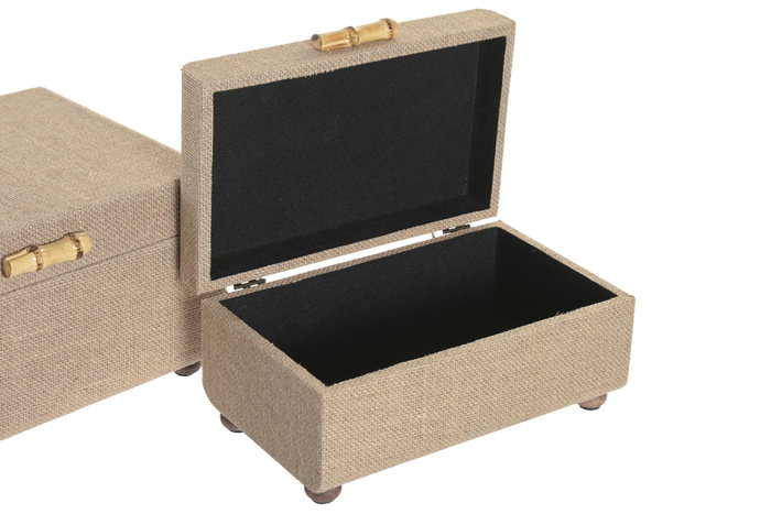 DKD Home Decor Set de 2 Cajas de Madera y Fibra Natural 30x20x16,5 cm