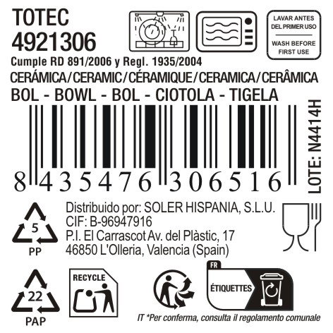 Inde Bol 640 cc Ø 14.5 cm Totec Md (18 Unidades)