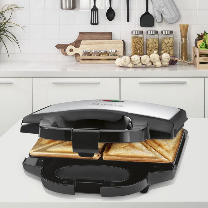 CLATRONIC ST 3778 Sandwichera de 2 compartimentos, negro e inox