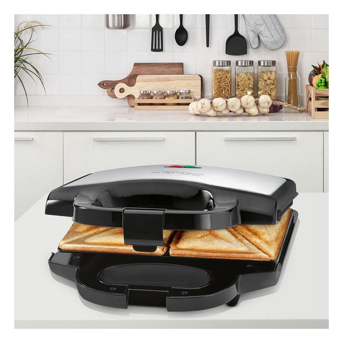 CLATRONIC ST 3778 Sandwichera de 2 compartimentos, negro e inox