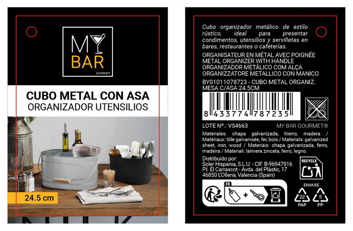 Inde Cubo de Metal Organizador de Mesa con Asa 24,5 cm (6 Unidades)