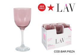LAV Copa de Vino y Agua Tokyo Color, 365 cc, Color Rosa, 19.7 cm de Alto, Cristal - TOK561.0195 (24 Unidades)