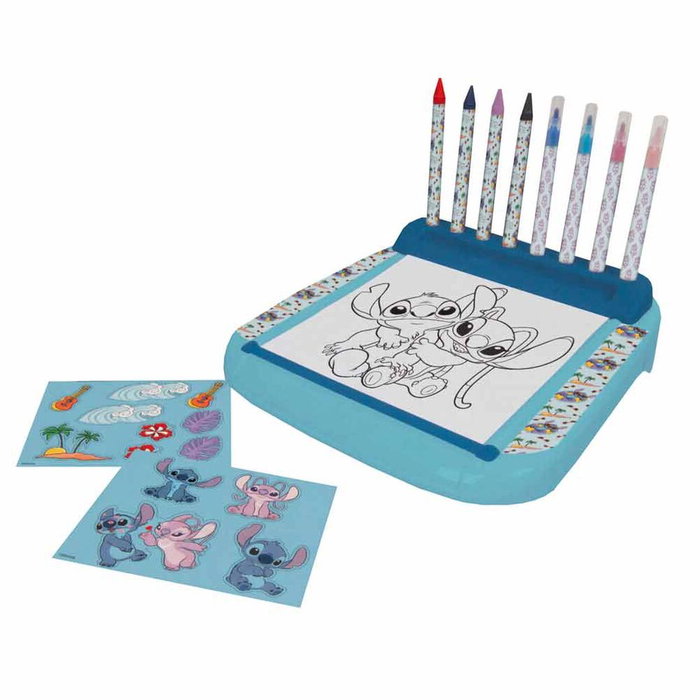 CYP BRANDS Estacion Dibujo Roll & Go Stitch Disney Set Completo con Rotuladores, Ceras, Plantillas y Rollo de Papel