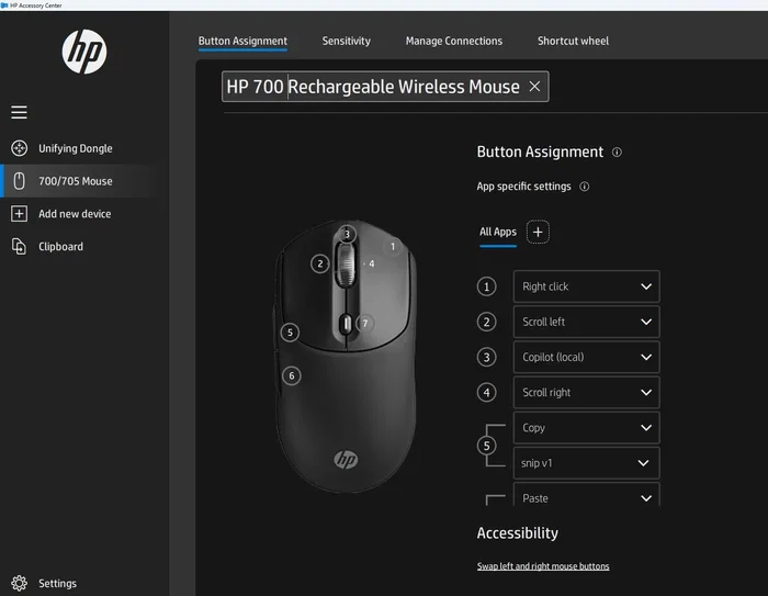 HP Ratón Inalámbrico Recargable 700 Negro Ambidextro