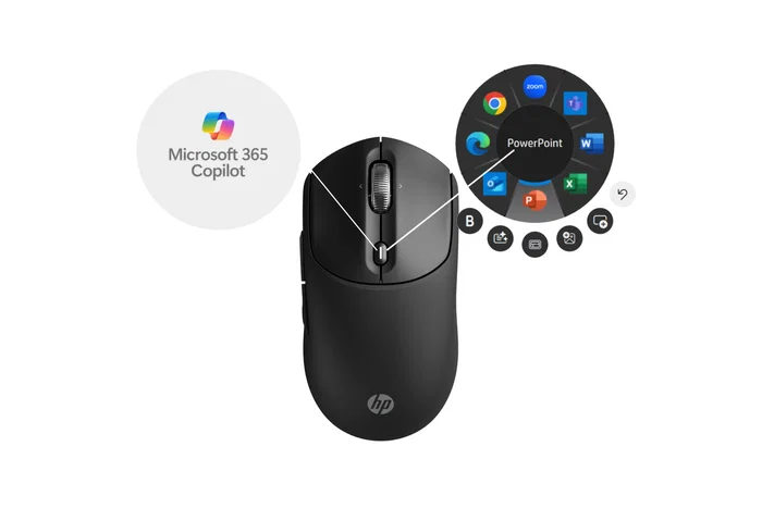 HP Ratón Rechargeable Wireless Mouse 700, Inalámbrico Recargable RF + Bluetooth, 6000 DPI, Botón Copilot, 7 Botones Programables, Ambidiestro, Negro
