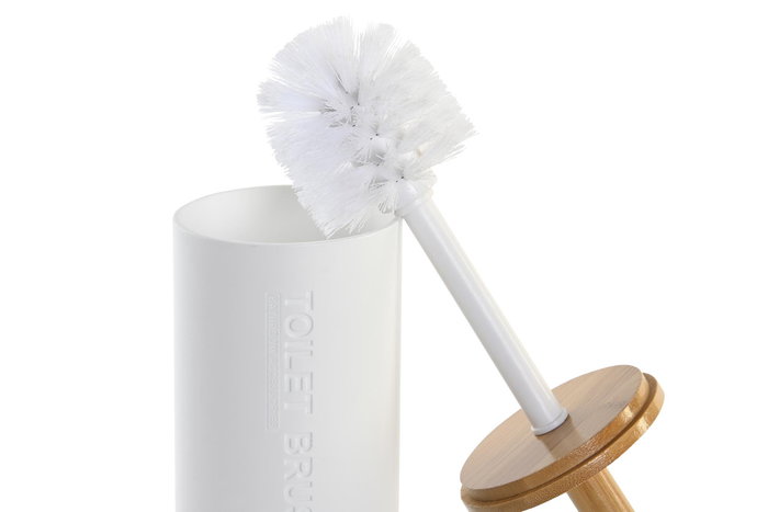 DKD Home Decor Escobillero de Bambú y PP Blanco 9x9x35,5 cm