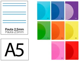 Liderpapel Libreta A5 48 Hojas 90gr Pauta 5 2,5mm Tapa Plástico Colores Surtidos