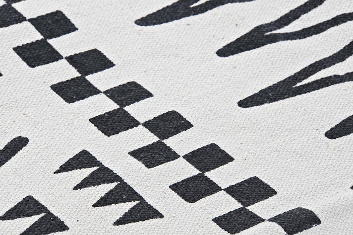 DKD Home Decor Alfombra Boho Blanco Negro Algodon Polyester 250 x 0.7 x 160 cm