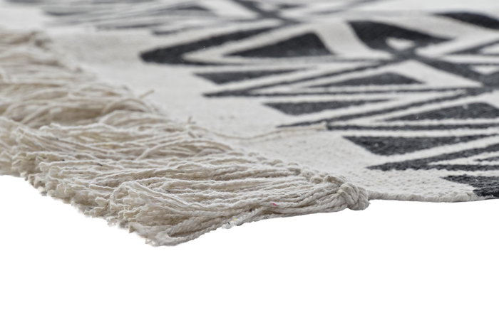 DKD Home Decor Alfombra Boho Blanco Negro Algodon Polyester 250 x 0.7 x 160 cm