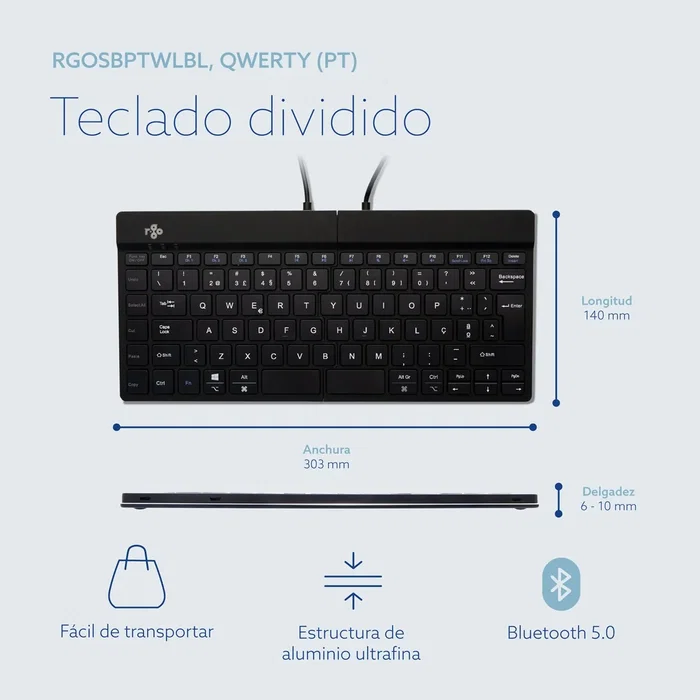 R-go tools Split Break Keyboard QWERTY Portugués Bluetooth Negro R-go tools Split Break Keyboard QWERTY Portugués Bluetooth Negro