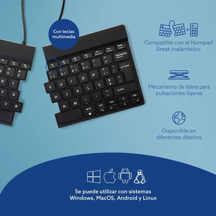 R-go tools Split Break Keyboard QWERTY Portugués Bluetooth Negro R-go tools Split Break Keyboard QWERTY Portugués Bluetooth Negro