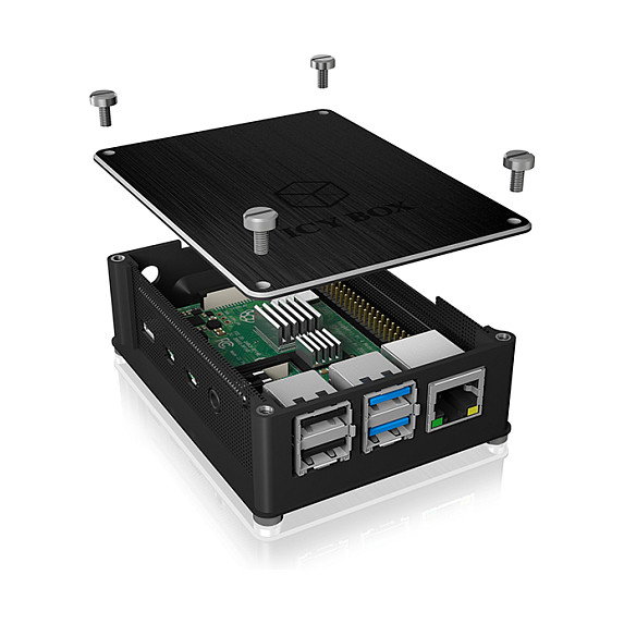 ICY BOX IB-RP110 Carcasa para Raspberry Pi 4, Cubierta de Aluminio y Rejillas Laterales, Negro