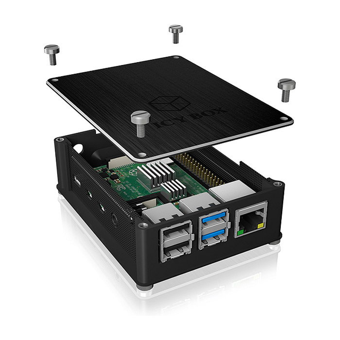 ICY BOX IB-RP110 Carcasa para Raspberry Pi 4, Cubierta de Aluminio y Rejillas Laterales, Negro
