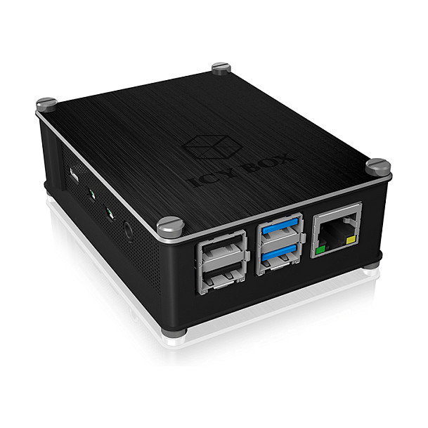ICY BOX IB-RP110 Carcasa para Raspberry Pi 4, Cubierta de Aluminio y Rejillas Laterales, Negro