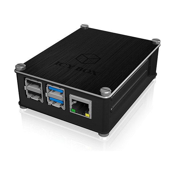 ICY BOX IB-RP110 Carcasa para Raspberry Pi 4, Cubierta de Aluminio y Rejillas Laterales, Negro