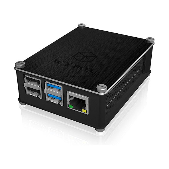 ICY BOX IB-RP110 Carcasa para Raspberry Pi 4, Cubierta de Aluminio y Rejillas Laterales, Negro