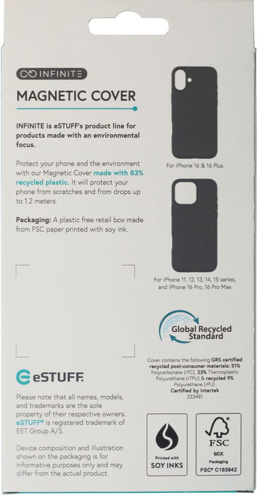 eSTUFF Funda Infinite Venice Magnética de Cuero PU Reciclado para iPhone 16 - Carga Inalámbrica - Material 86% Reciclado - Color Marrón