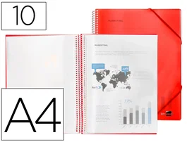Liderpapel Carpeta escaparate con espiral roja, 10 fundas Din A4