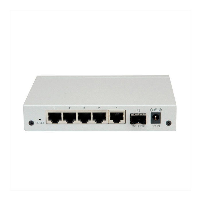 ROLINE 21.14.3523 Switch Ethernet Gigabit Gestionado WebSmart, 6 Puertos (5x RJ-45 10/100/1000 + 1x SFP), Montaje Pared, Metal Gris