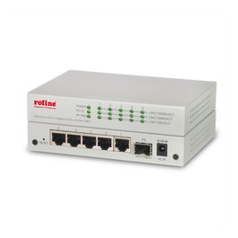 ROLINE 21.14.3523 Switch Ethernet Gigabit Gestionado WebSmart, 6 Puertos (5x RJ-45 10/100/1000 + 1x SFP), Montaje Pared, Metal Gris