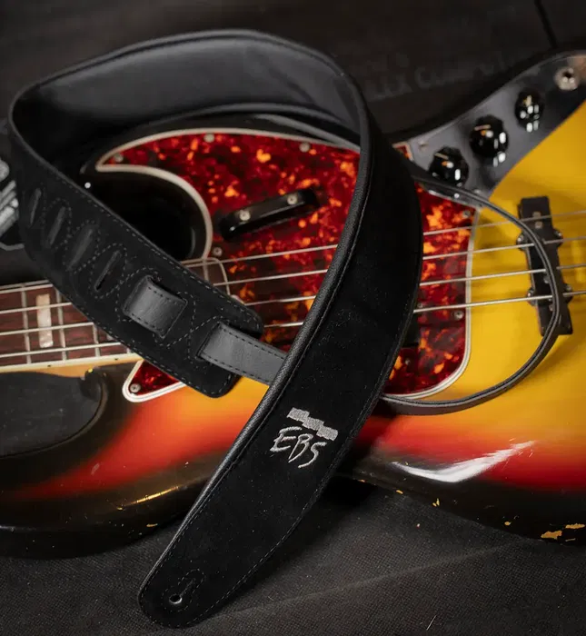 EBS Correa para Guitarra o Bajo Suede - Correa de Vinilo Sintético Acabado Gamuza, Acolchada, Negra