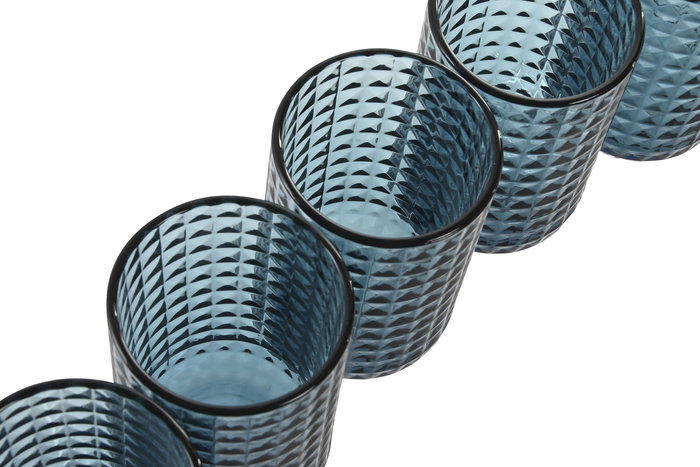DKD Home Decor Diamond garbo 24 Vaso Azul de Cristal, Set de 6 Piezas, 8x13x8 cm, 420ml