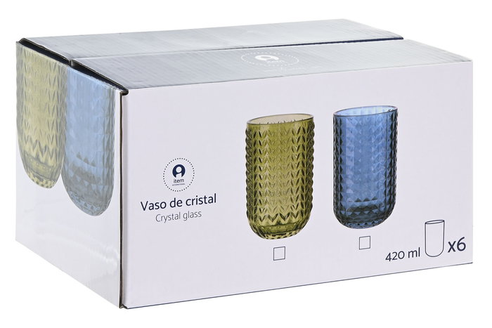 DKD Home Decor Diamond garbo 24 Vaso Azul de Cristal, Set de 6 Piezas, 8x13x8 cm, 420ml