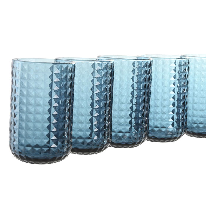 DKD Home Decor Diamond garbo 24 Vaso Azul de Cristal, Set de 6 Piezas, 420ml DKD Home Decor Diamond garbo 24 Vaso Azul de Cristal, Set de 6 Piezas, 420ml