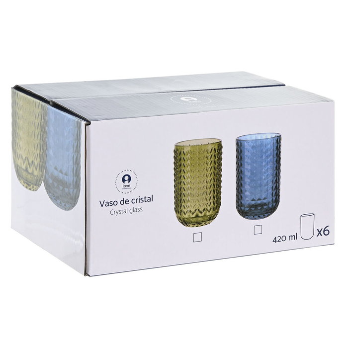 DKD Home Decor Diamond garbo 24 Vaso Azul de Cristal, Set de 6 Piezas, 420ml DKD Home Decor Diamond garbo 24 Vaso Azul de Cristal, Set de 6 Piezas, 420ml