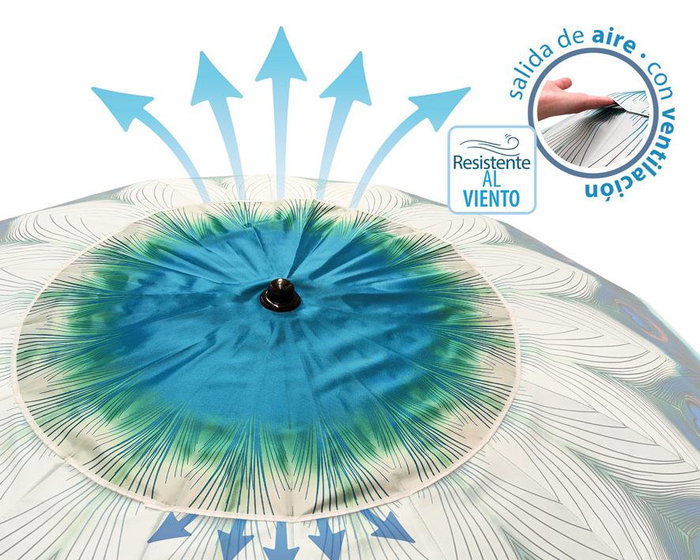 Parasol Pavo Real 220 cm Orient. Aluminio Oxford Upf50+ Verde 210D 28-32 mm