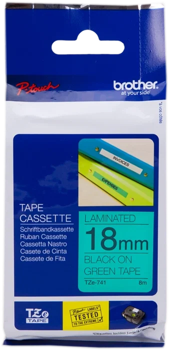Brother TZe-741 Cinta laminada 18mm x 8m Verde/Negro
