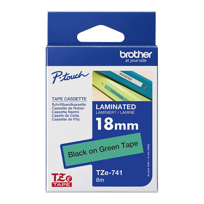 Brother TZe-741 Cinta laminada 18mm Verde/Negro