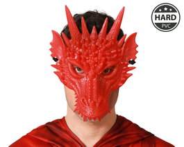 Máscara de Dragón Rojo con Textura Escamosa en PVC Rígido para Disfraces de Fantasía Medieval y Épicos