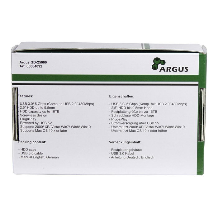 Inter-Tech Argus GD-25000 Carcasa para HDD 2,5 pulg. USB 3.0 Transparente