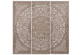 DKD Home Decor Cabecero de Cama Indio Mandala en Color Natural, de MDF, Dimensiones 3.5 x 181 x 180 cm, Set de 3 Piezas