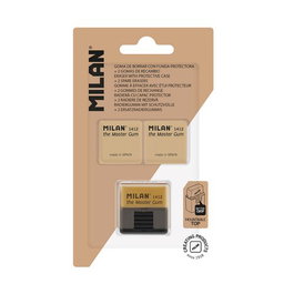 MILAN Goma de borrar 1412 The Master Gum con funda protectora y 2 recambios, set de 12