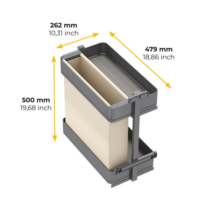Emuca Carro extraíble con cestas y panero Harmony con cierre suave, Módulo ancho 300mm alto 700mm, Acero y Madera, Gris antracita