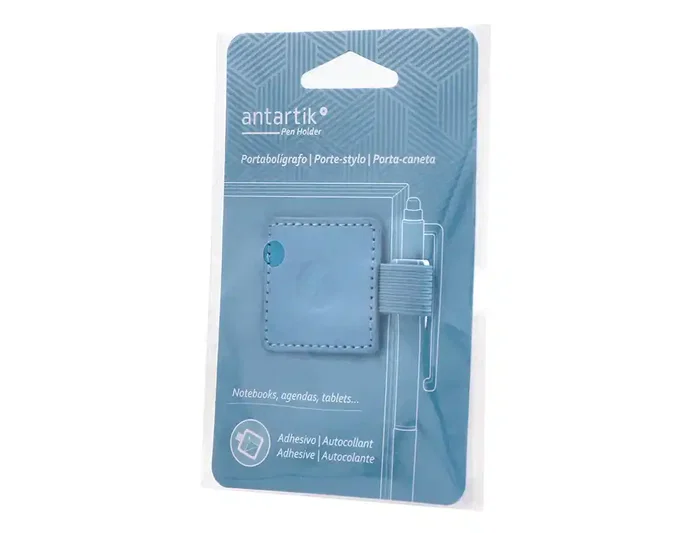 Antartik Portabolígrafo Autoadhesivo con Elástico para Cuaderno, Azul Claro, 40x40 mm