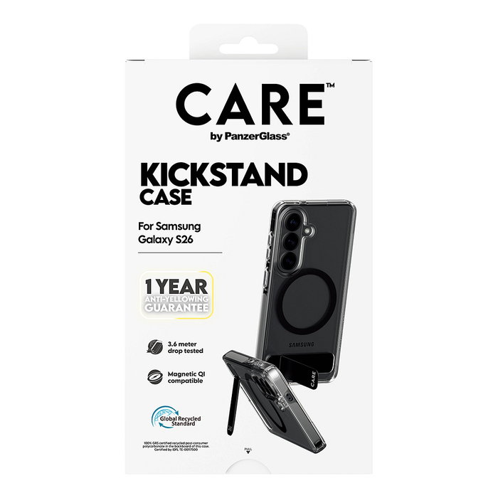 PanzerGlass CARE Urban Explorer Case Transparente con Soporte y Carga Qi para Samsung Galaxy S26 - Funda Protectora Antiamarilleamiento TPU